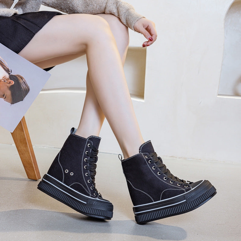 Women's Thick-soled Spring Invisible Height Increasing Insole Women's Canvas Shoes
