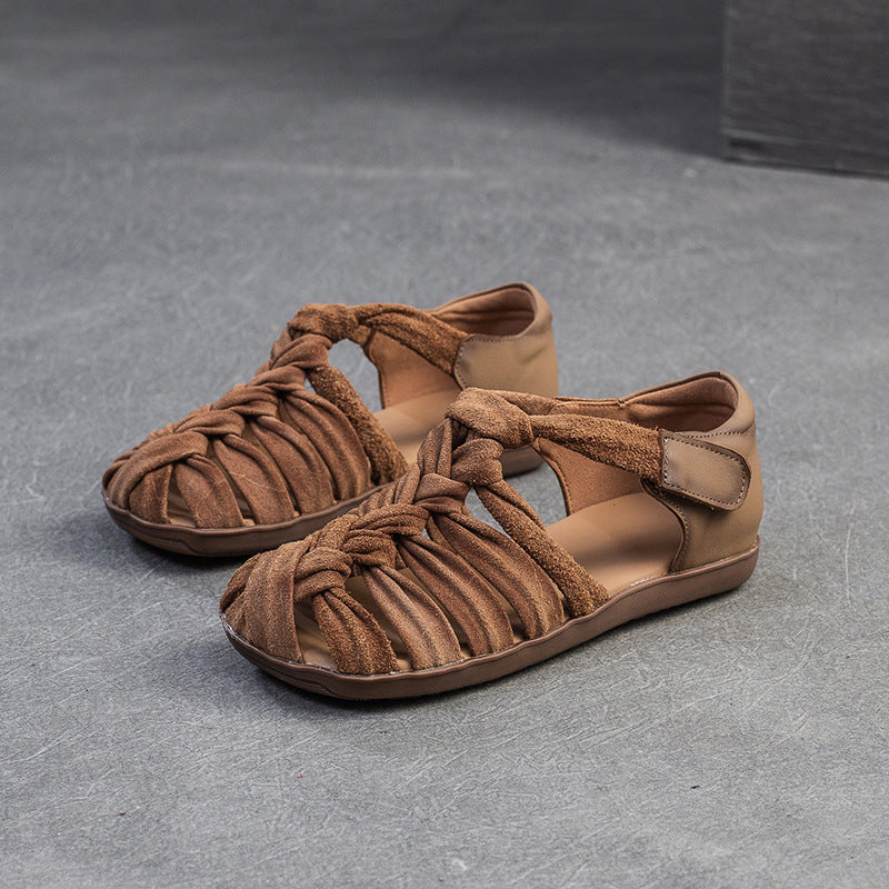 Women's Handmade Woven Hollowed Breathable Velcro Roman Sandals