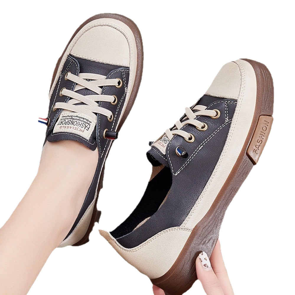 Layer Cowhide Elastic Band Slip-on Genuine Fashion Lazy Women's Casual Shoes