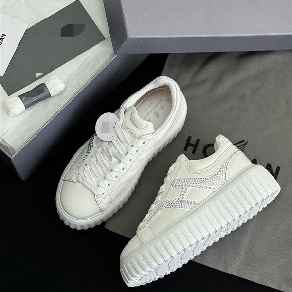 Women's Lace Color Block Lightweight Exercise Thick Sole Sneakers