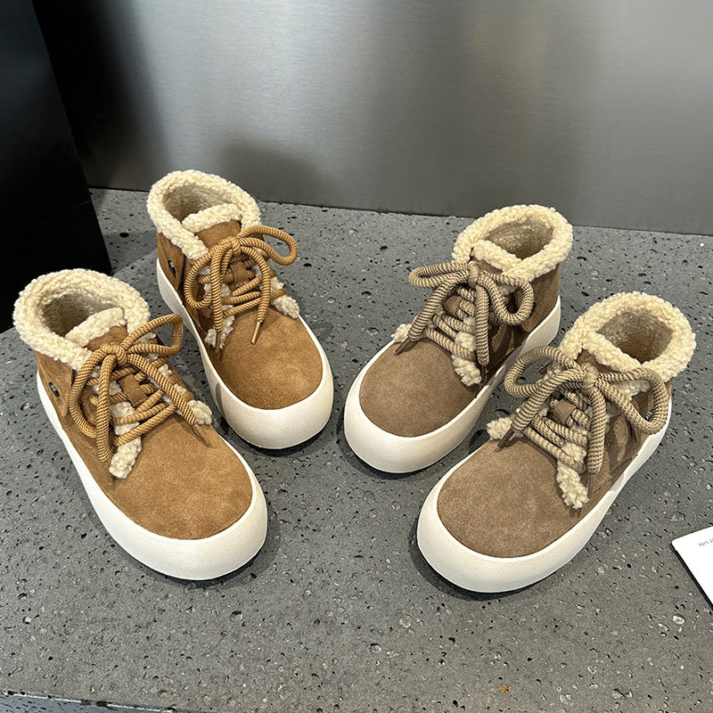 Women's Fleece-lined Warm Genuine Fluffy Outer Wear Snow Boots