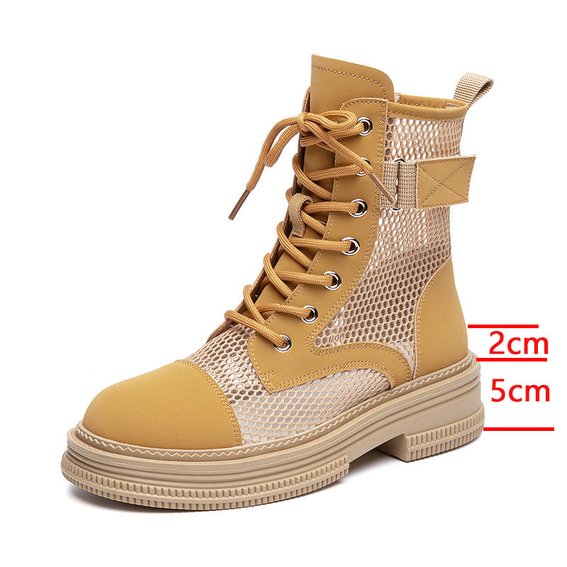 Women's Summer Martin Breathable Thin Thick Bottom Hollow Booties Mesh Women's Leather Boots