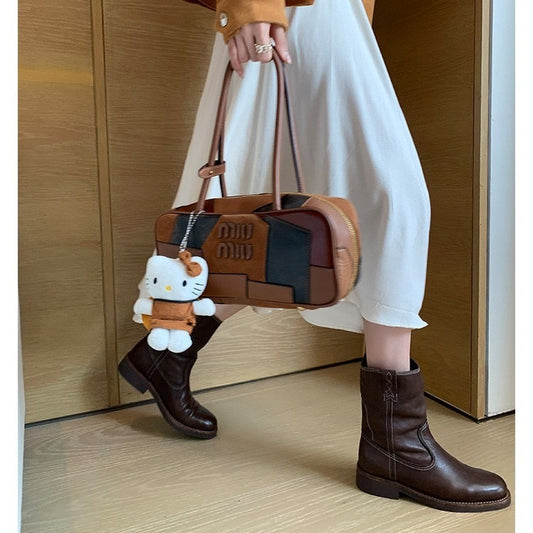 Women's Genuine V Cut Knee-high Chunky Ankle Snow Boots