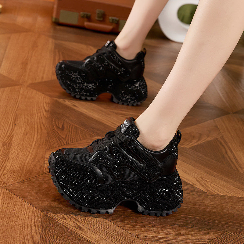 Women's Platform Dad Full Diamond Small Height Increasing Women's Sports Shoes