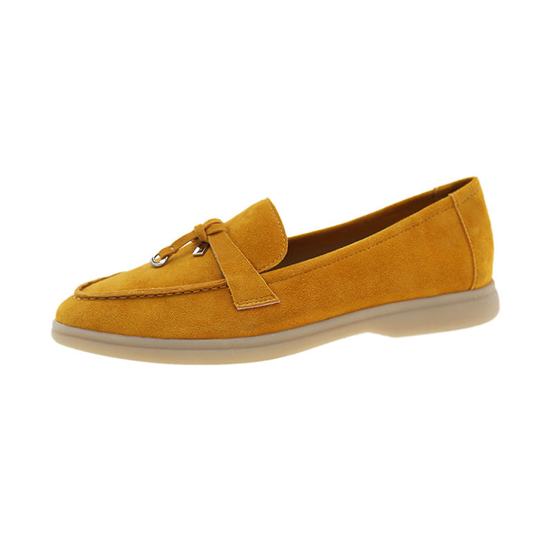 Women's Sheepskin Lining Spring Genuine Beige Lock Small Single-layer Soft Loafers
