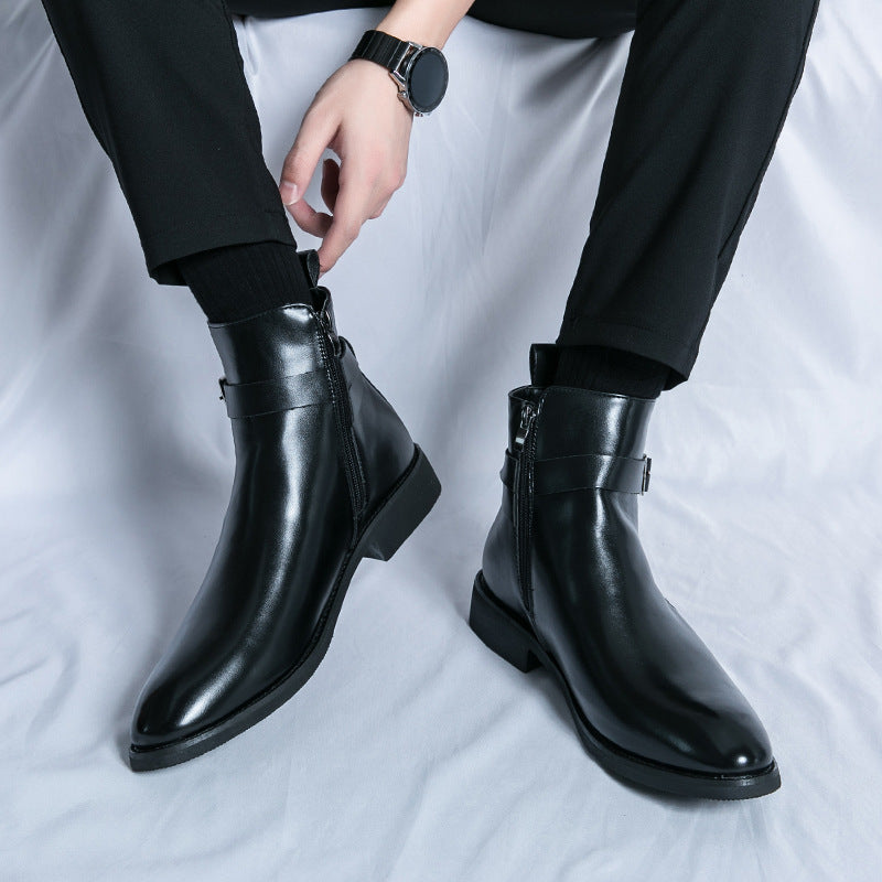 Men's Size Chelsea British Style Fashion Side Zipper Men's Casual Leather Shoes