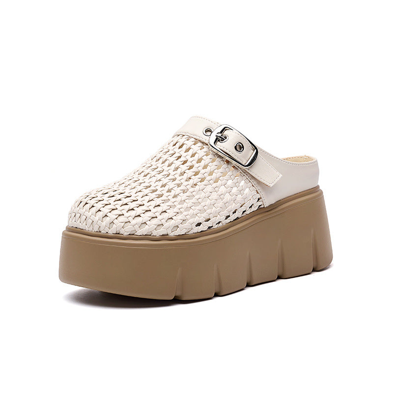 Women's Toe Half Outer Wear Thick Bottom Summer Woven Slippers