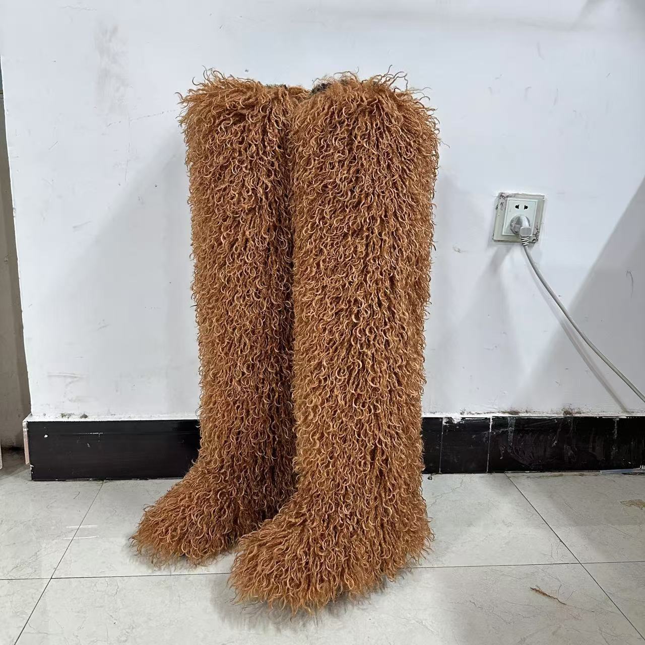 Imitated Tibet Sheep Fur Thigh Height Over Women's Snow Boots
