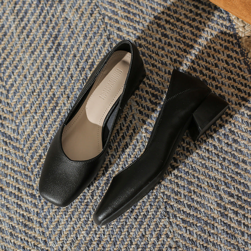 Women's Soft Surface Comfortable Low Retro Square Toe Heels