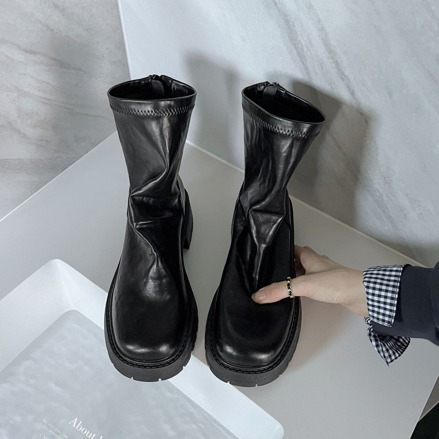 Women's Fashion Korean Style Skinny Short Winter Stretch Boots