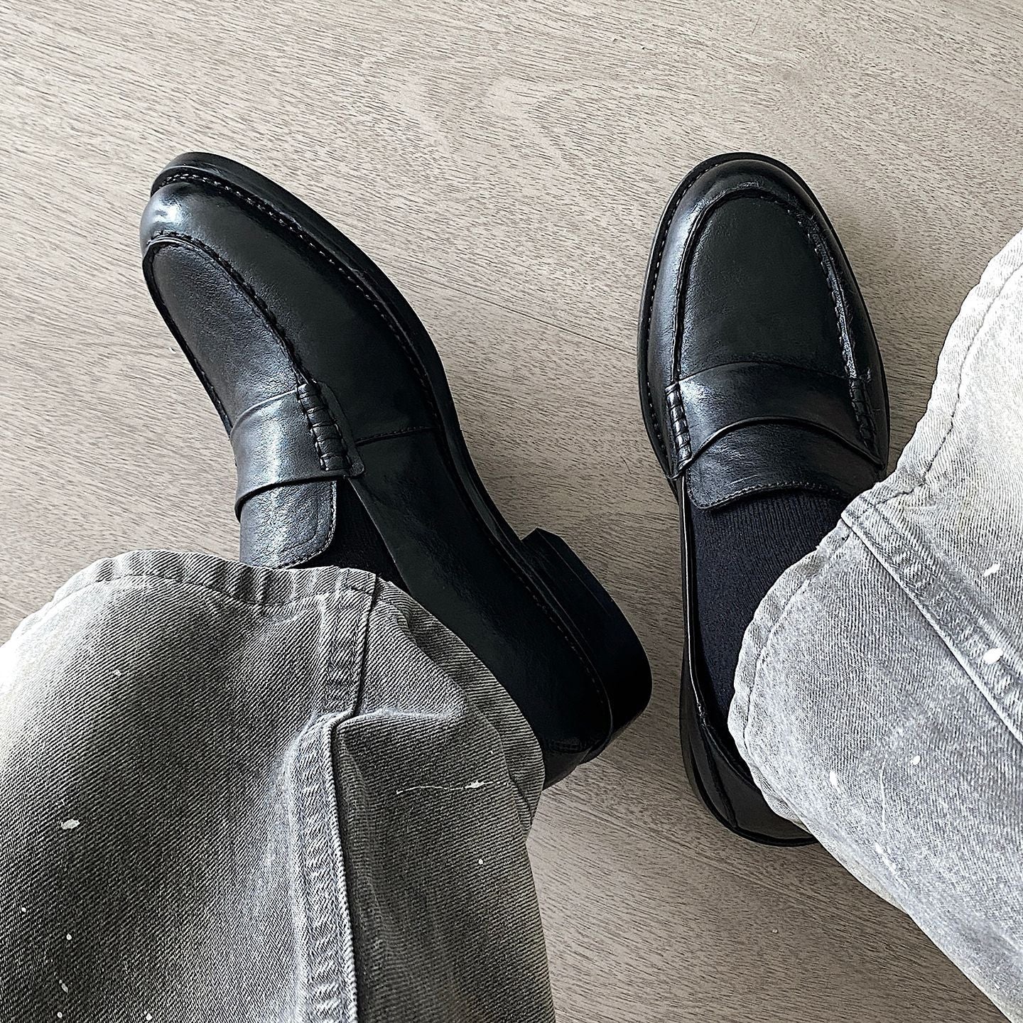 Layer Cowhide Slip-on Genuine Old Money Style Derby Pointed Step-on Men's Casual Leather Shoes