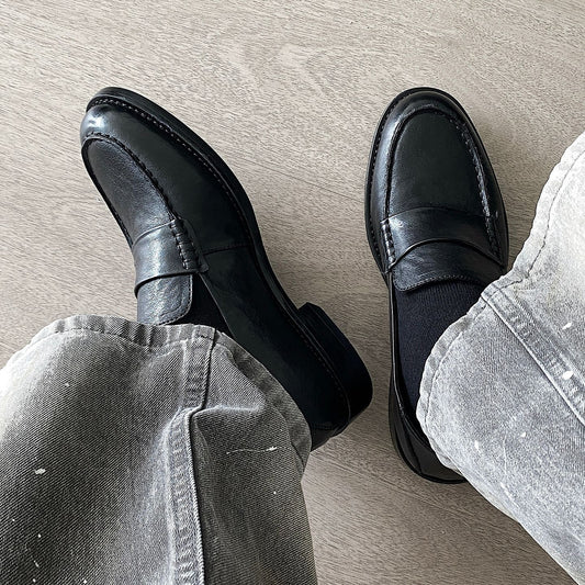 Layer Cowhide Slip-on Genuine Old Money Style Derby Pointed Step-on Men's Casual Leather Shoes