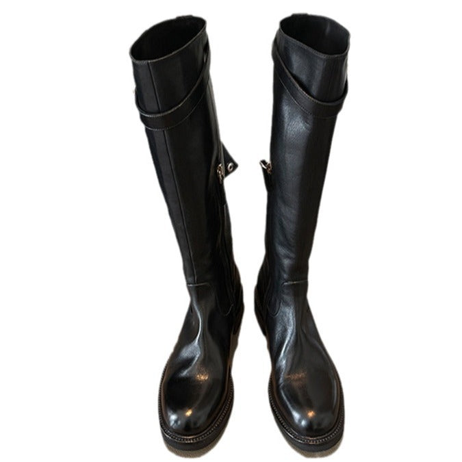 Women's Grape Mom Washed Horse Round Head Women's Leather Boots