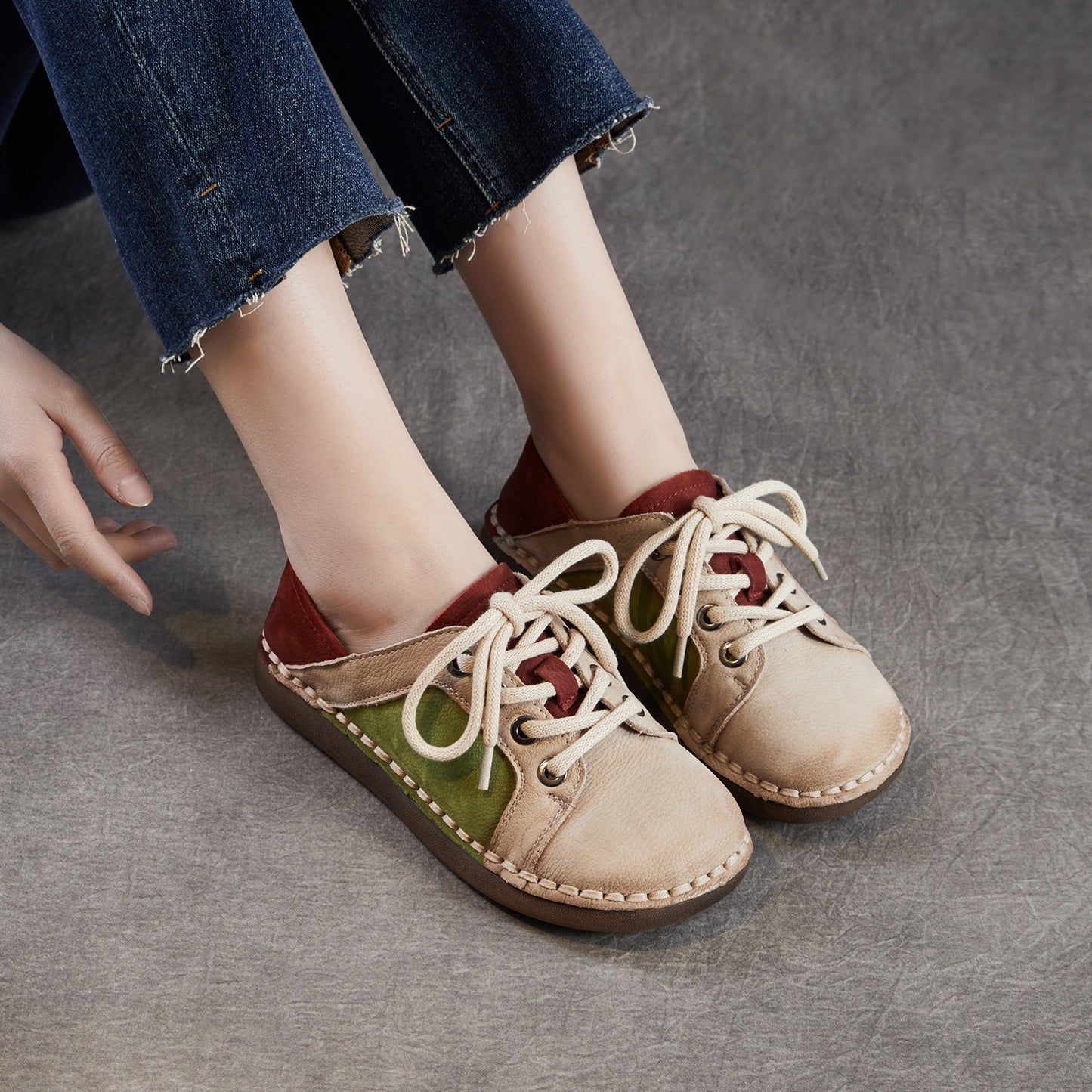 Women's Layer Cowhide Handmade Retro Color Matching Spring Comfortable Flat Ethnic Men's Shoes