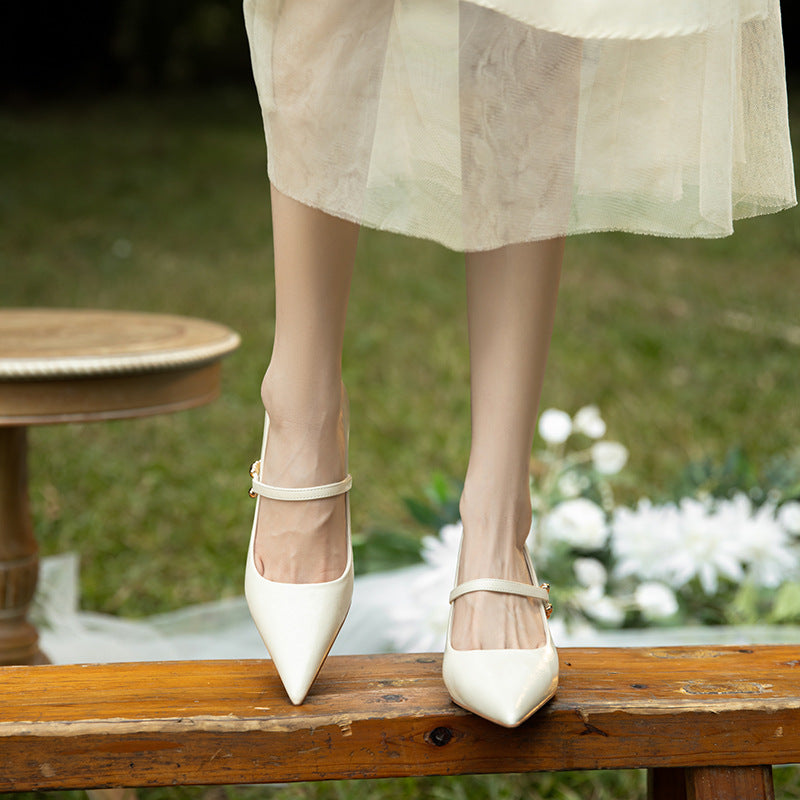 Sheepskin Word Buckle High Female Stiletto Women's Fashion Shoes