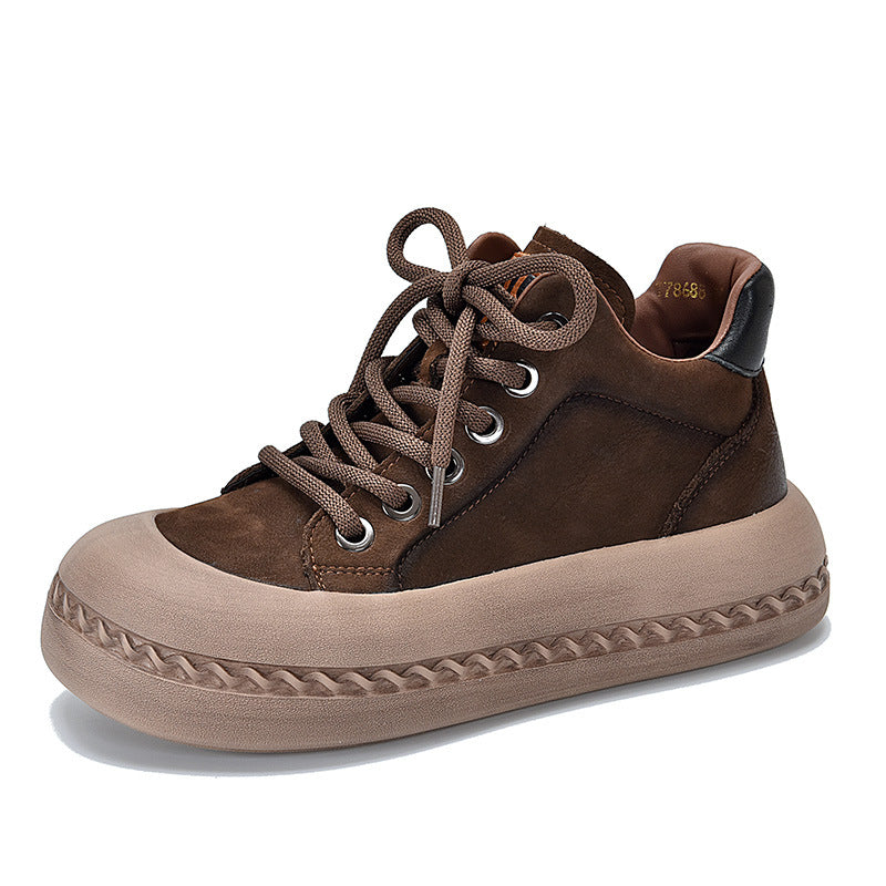 Women's Autumn Thick Bottom Vintage Skateboard First Layer Cowhide Boots