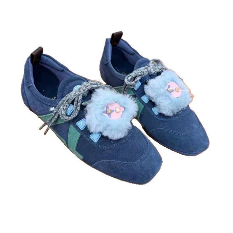 Women's High Version Heart Ballet Training Color Matching Plush Women's Casual Shoes
