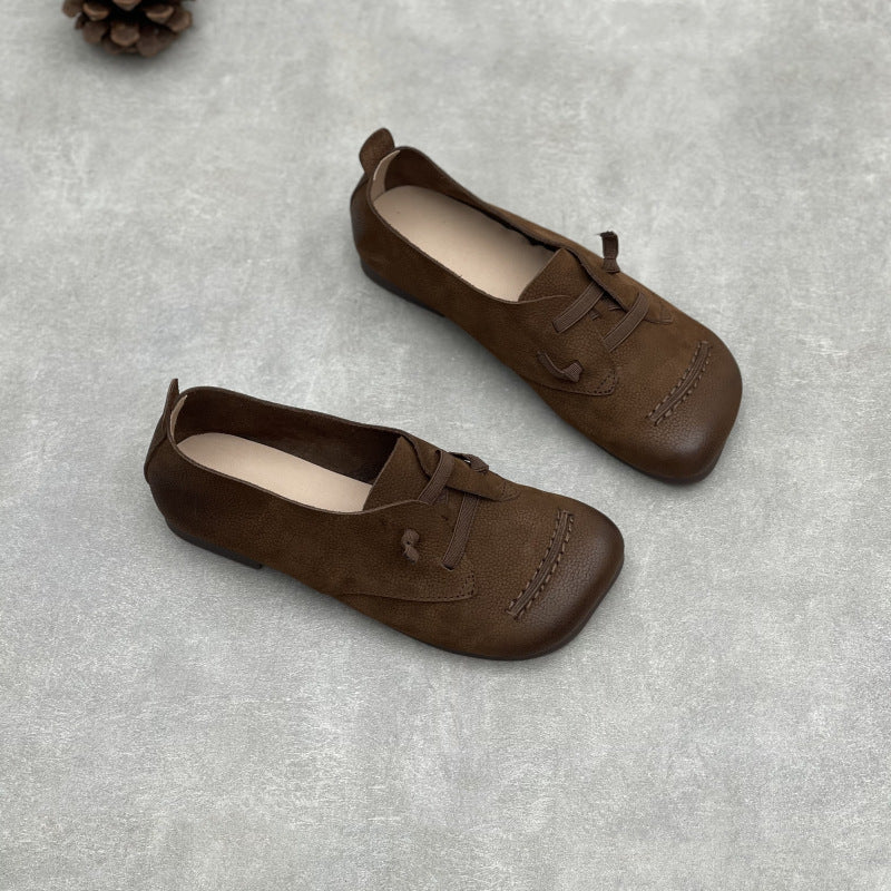 Women's Head Comfortable Elastic Band First Layer Cowhide Versatile Leather Shoes