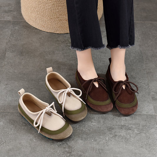 Women's Cowhide Flat Round Head Pumps Color Casual Shoes