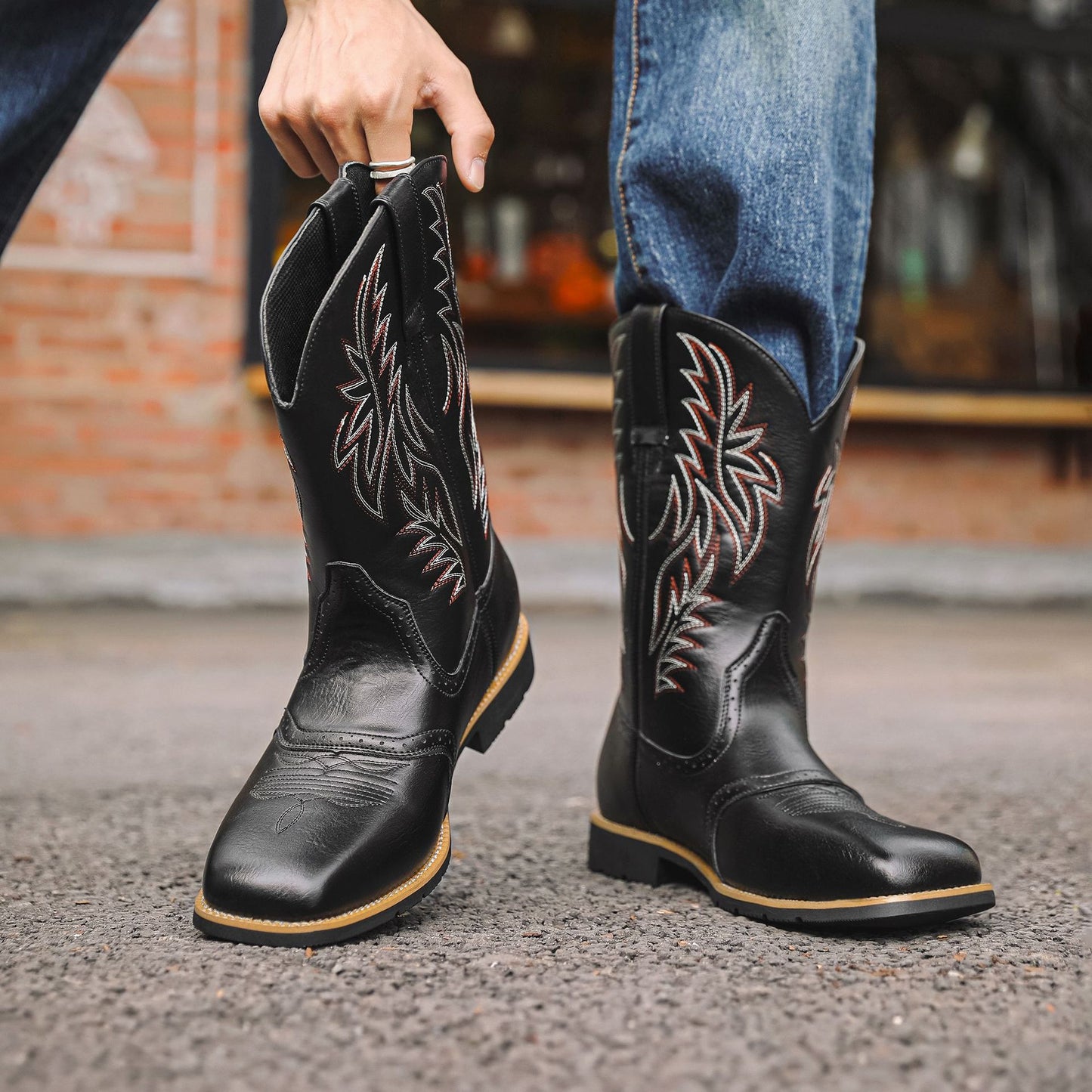 High Embroidered Retro Wide Head Western Cowboy Bags Packaging Without Men's Leather Boots
