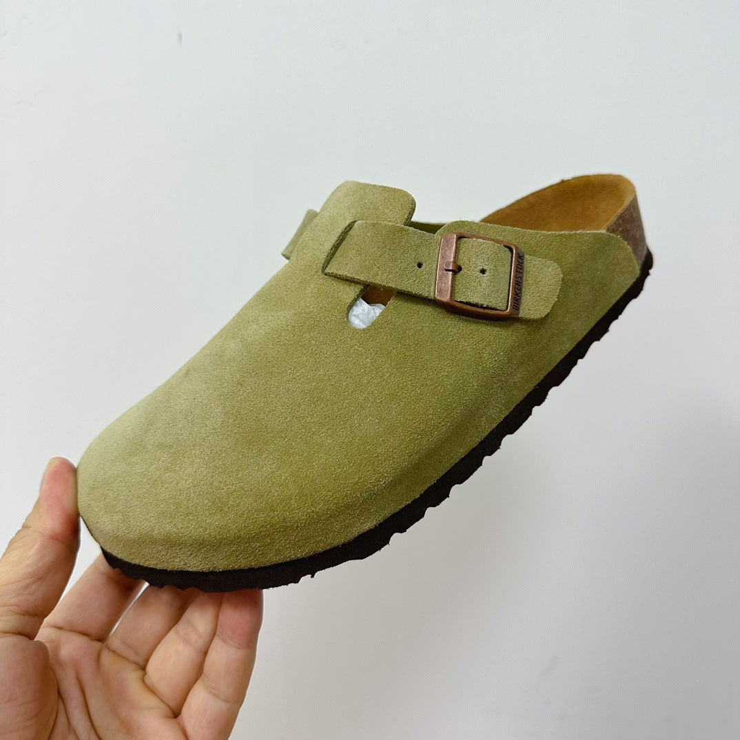 Women's Cork Sole Genuine Lazy Pump Half Flat Slippers