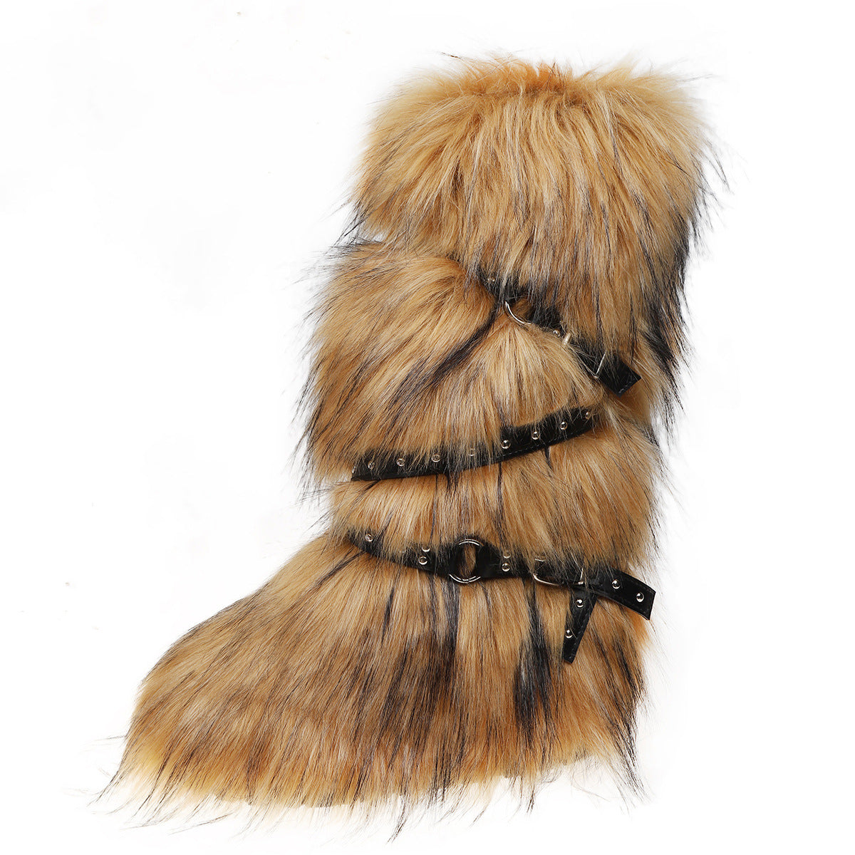 Asian Culture Belt Buckle Plush Hot Rivet Fur Large Women's Snow Boots