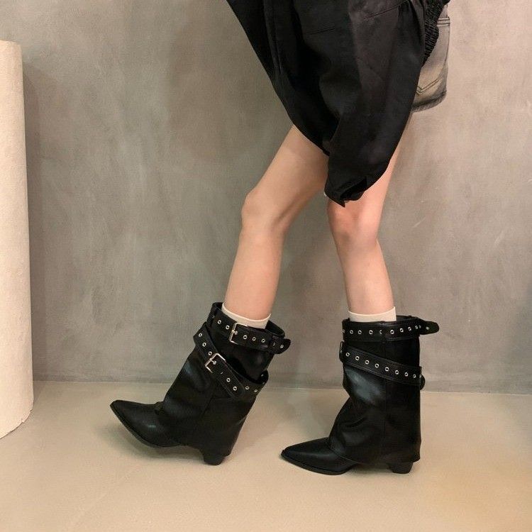 Women's Chunky For Autumn Western Cowboy Belt Boots