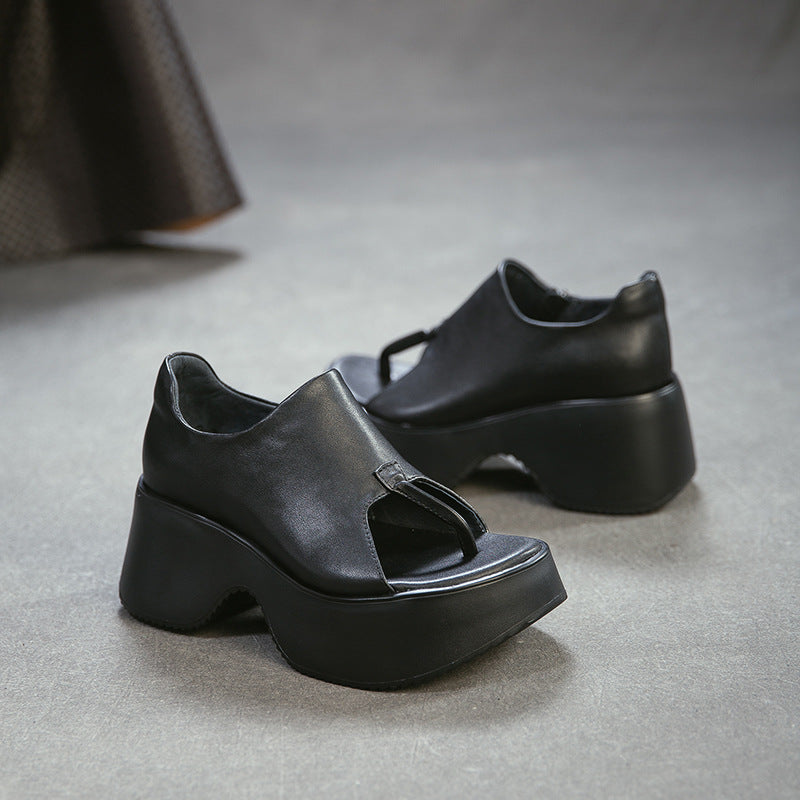 Women's Comfortable Height Increasing Toe Covering Fashion Street Side Women's Shoes