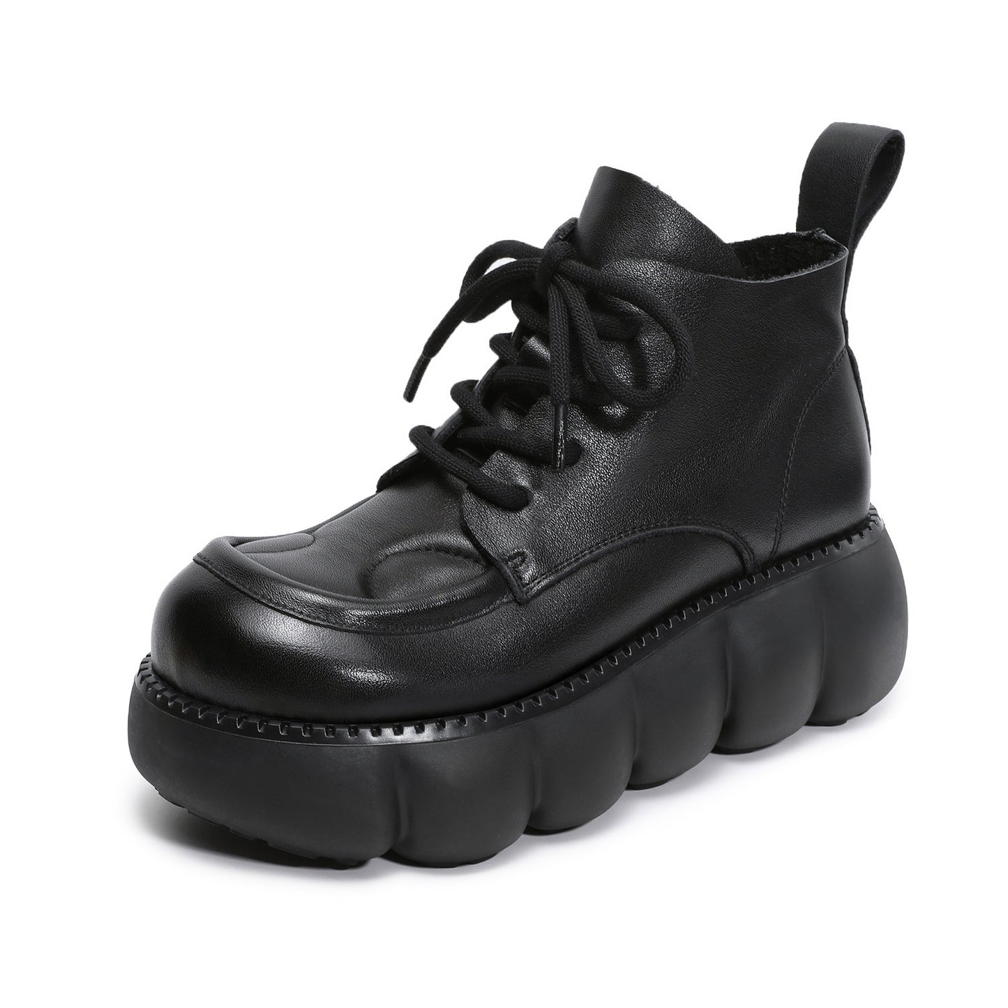 Women's British Retro Round Head Genuine Short Muffin Platform Women's Leather Boots