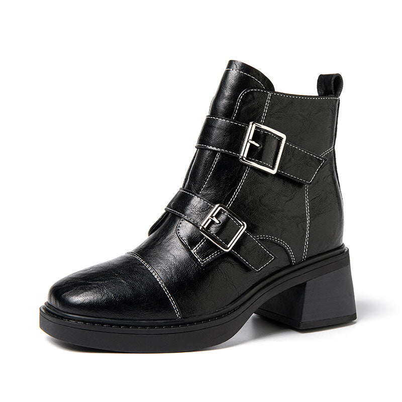 Women's Small Martin Spring British Style Velcro Niche Fashionable Belt Buckle Women's Leather Boots
