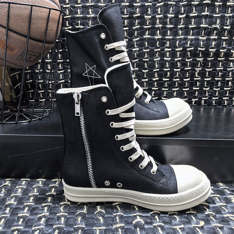 Pentagram Embroidered Couple Zipper Wax Surface Casual Shoes