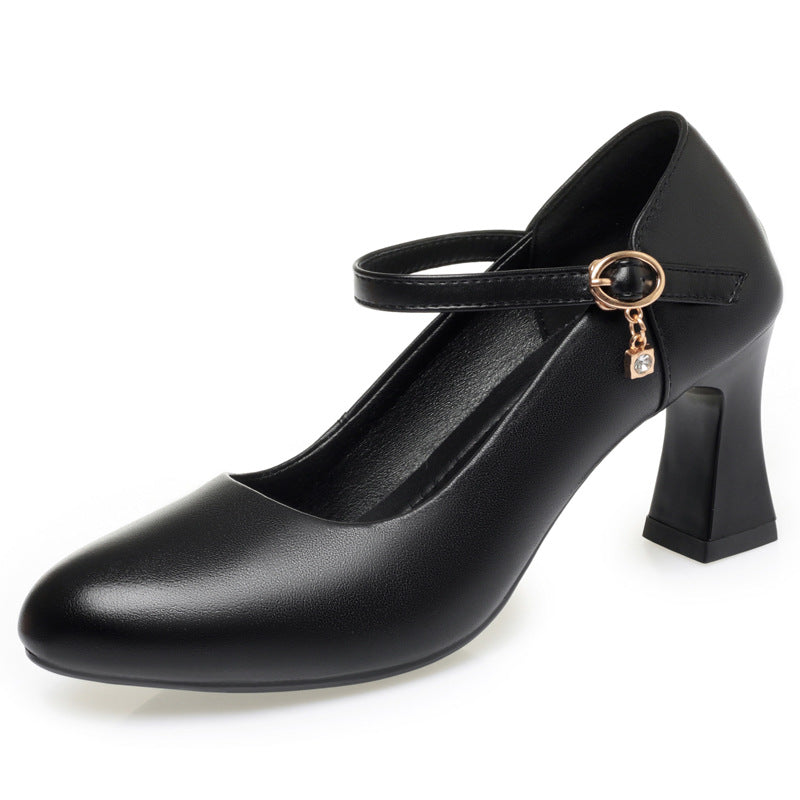 Women's Long Time Not Tired Feet Genuine Stewardess Buckle Breathable Surface High Heeled Sandals