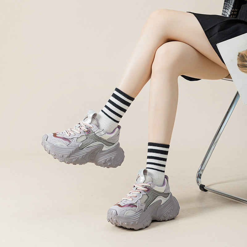 Women's Thick Bottom Heightened Daddy Fashionable Spring Distressed Breathable Women's Sports Shoes