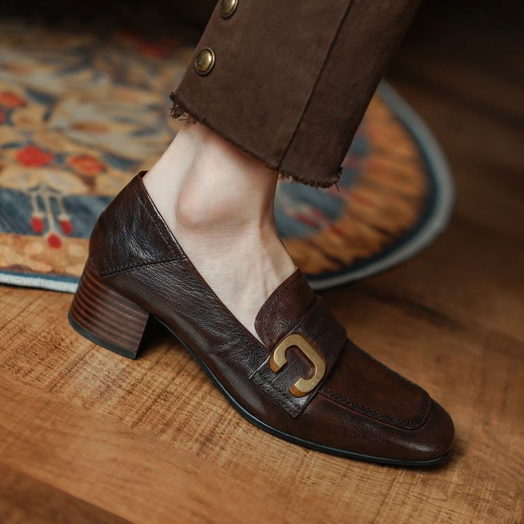 Women's Page Autumn Square Head Chunky High Women's Shoes
