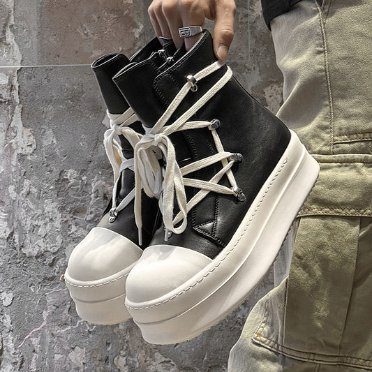 Men's Black White Personalized Thick Bottom Thickened Hight Increasing Boots