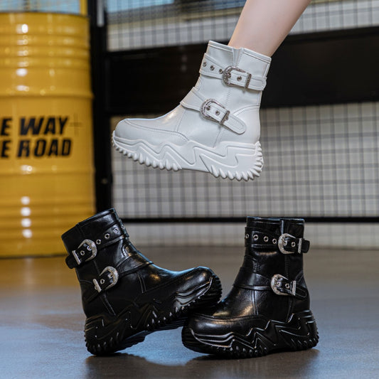 Women's High Top White Autumn Thick-soled Fashionable Casual Shoes