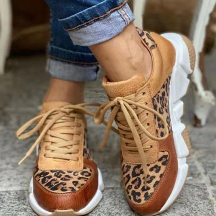 Round Toe Front Leopard Print Preppy Sneakers