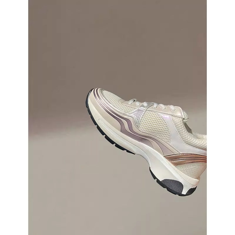 Women's Classic Style Sier Horn King Platform Dad Mesh Stitching Height Sneakers