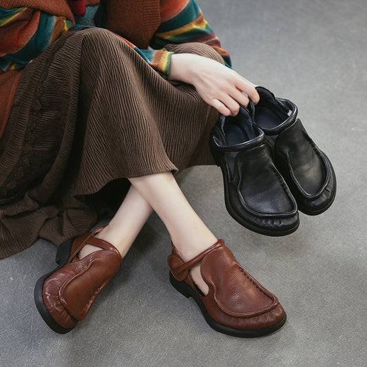 Women's Style First Layer Cowhide Commuter Hollow Closed Toe Platform Sandals