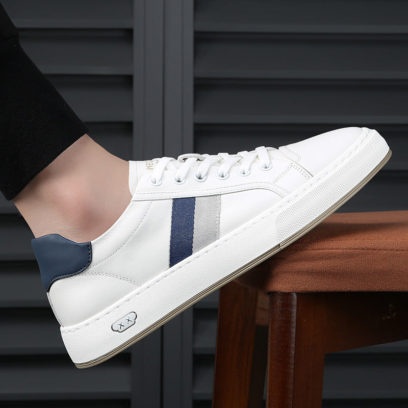 Men's Breathable White Trendy Low Top Flat Sneakers