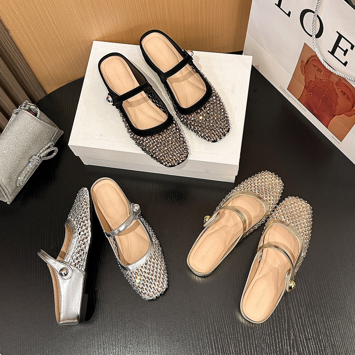Women's Weaving Hollow Height Increasing Insole Back Open One Strap Flat Sandals