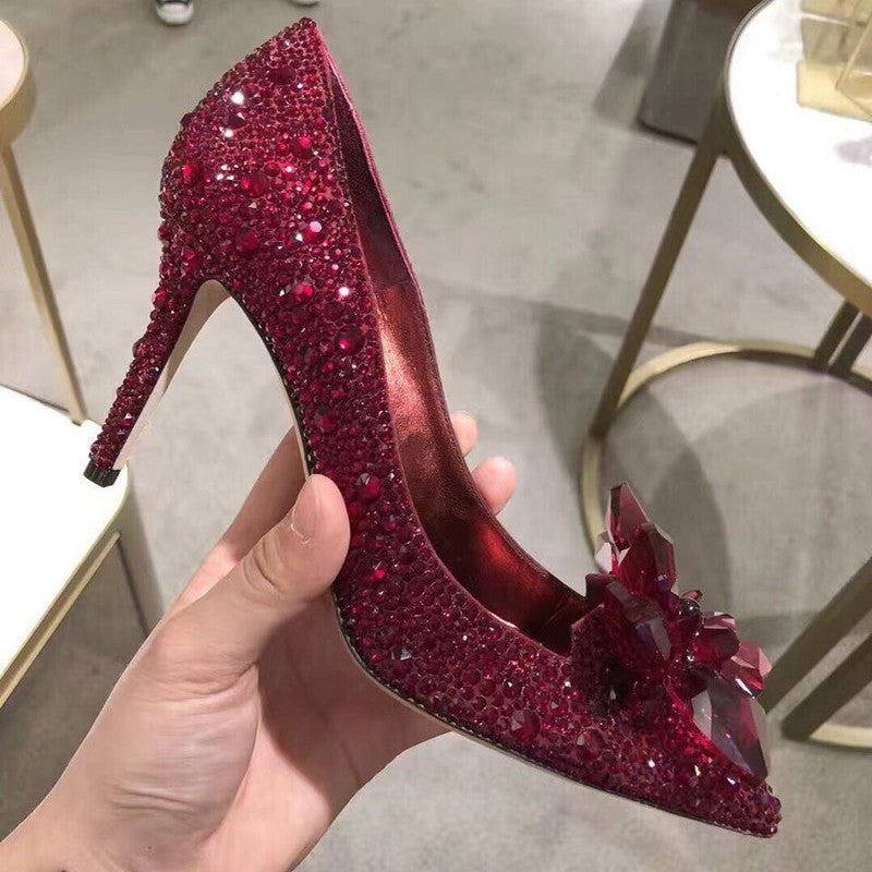 Women's High Cinderella Crystal Stiletto Sexy Pumps Bridesmaid Women's Fashion Shoes