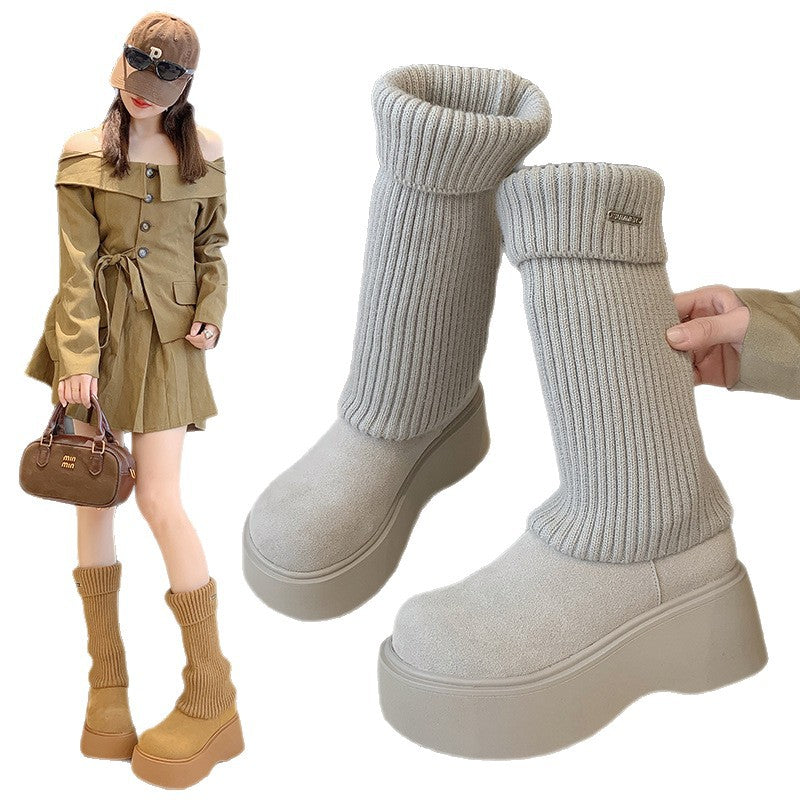 Warmer Knitted Calf Socks Thick Length Boots