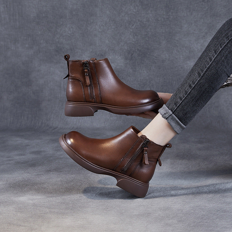 Women's Martin Side Zipper Autumn Flat Ankle Women's Leather Boots