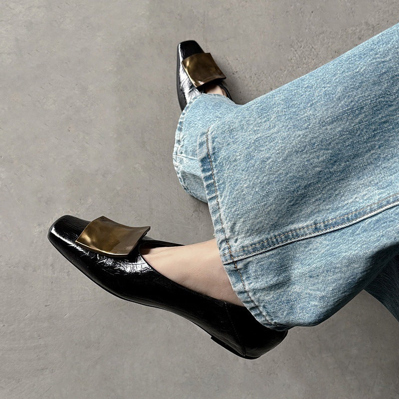 Women's Fried Light Luxury European Goods Genuine Square Buckle Women's Fashion Shoes