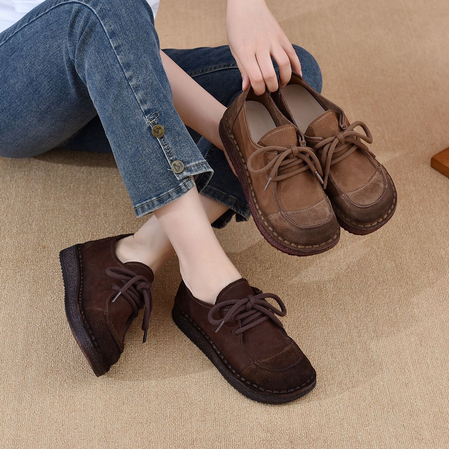 Women's First Layer Cowhide Handmade Retro Pumps Autumn Comfortable Soft Bottom Men's Shoes