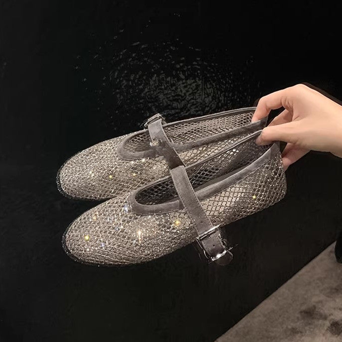 Women's Style Starry Sky Ballet Rhinestone Mesh Flat Bottom Sandals
