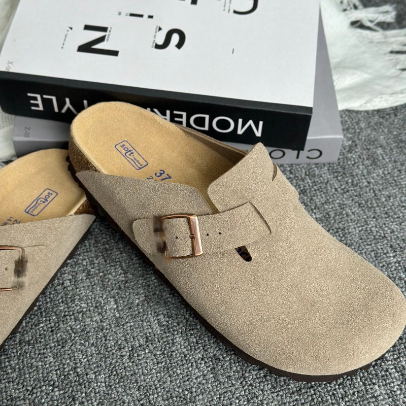 Women's Ma Liao Half Toe Box Soft Bottom Height Increasing Slip-on Men's Shoes