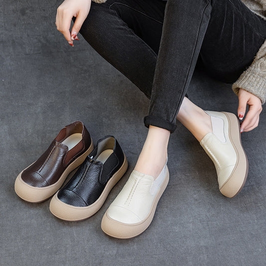 Women's Autumn Slip-on Simple Retro Handmade Round Toe Loose Commuter Flat Women's Casual Shoes