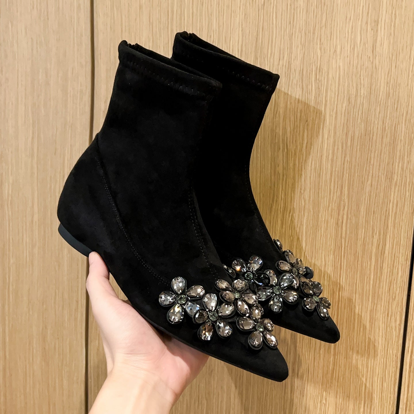 Women's Toe Skinny Ankle Suede Stretch French Women's Leather Boots